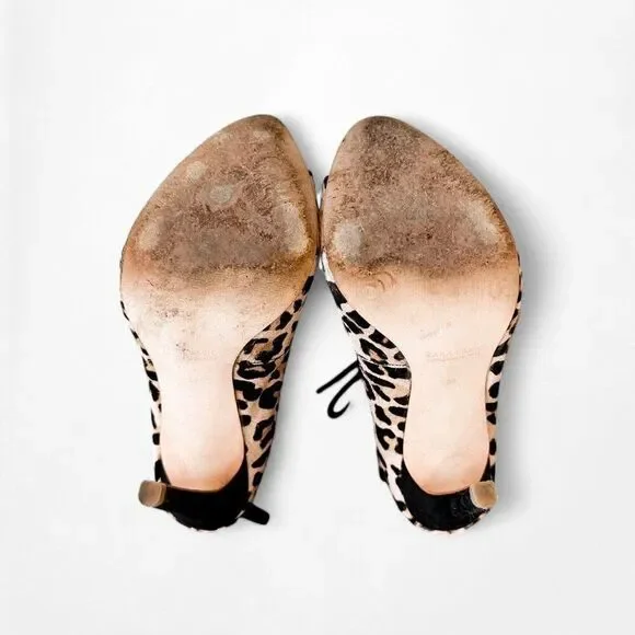 Zara Brown Leopard Print Ankle Lace Up Peep Toe Stiletto Heel Size 5.5/6